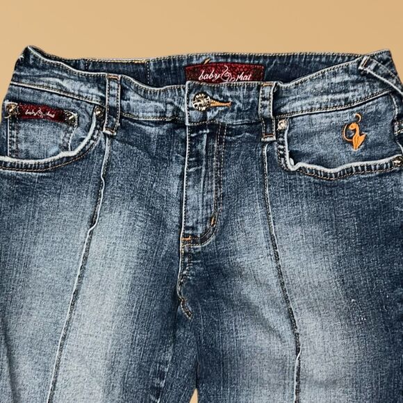 Baby Phat Y2K Cropped Buttoned Ankle Medium Wash Blue Denim Jeans Size 5 - Picture 2 of 9